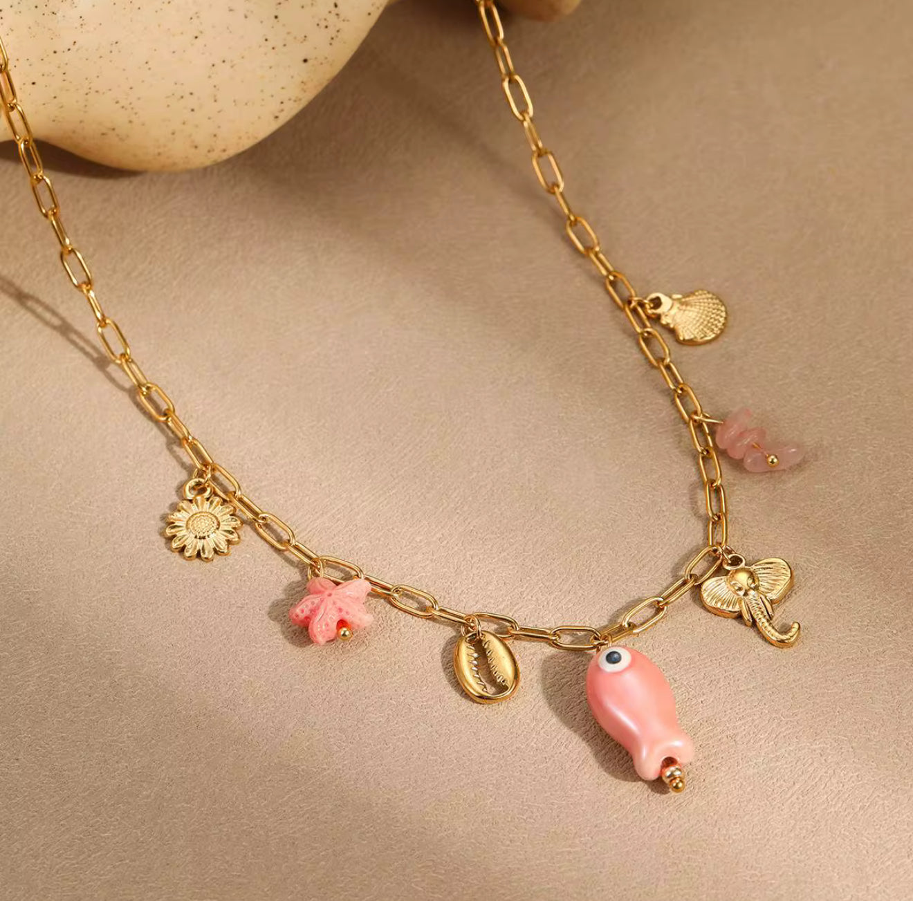 Lucky Fish Rose Quartz Necklace