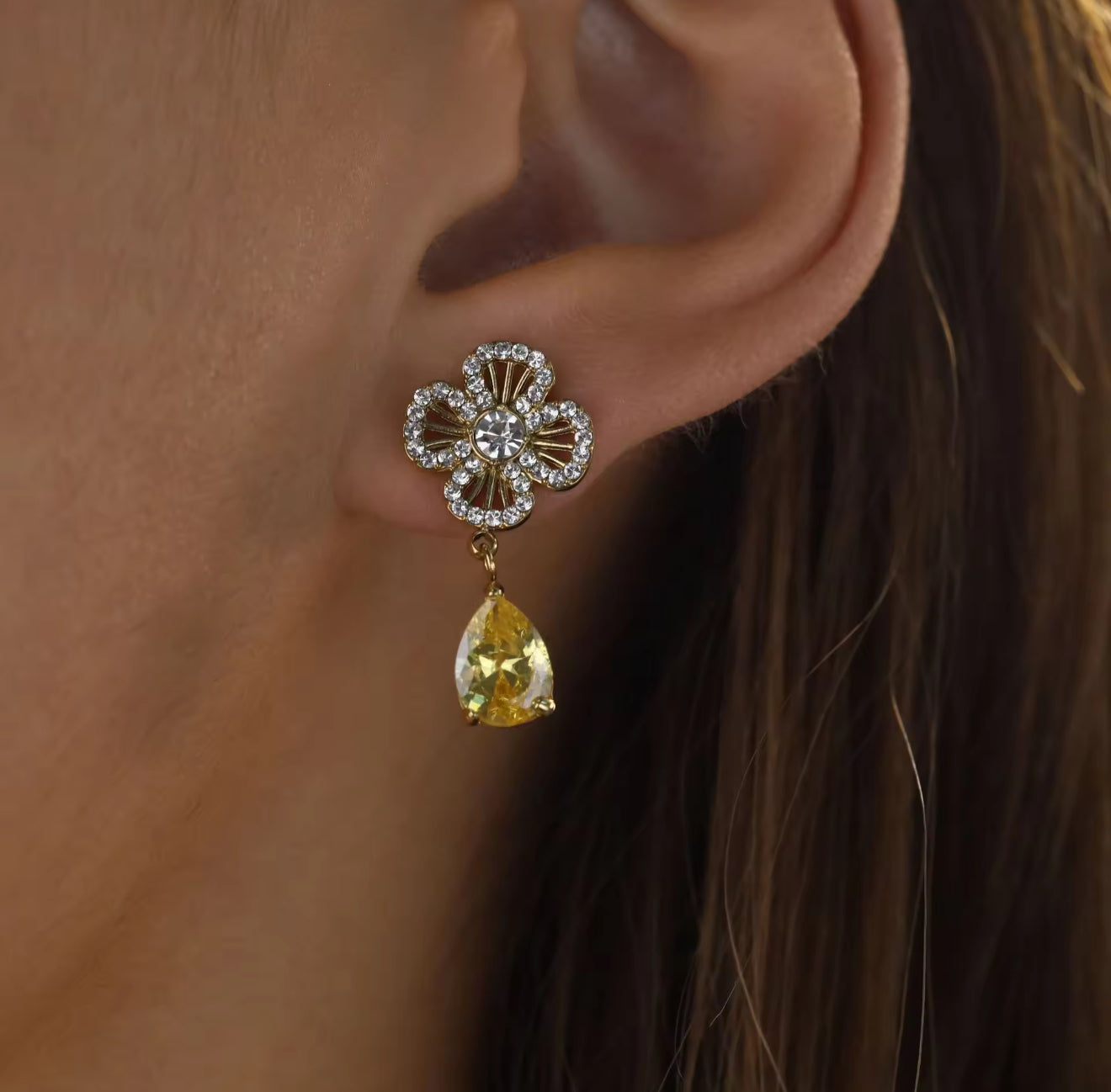 Citrine Flower Studs