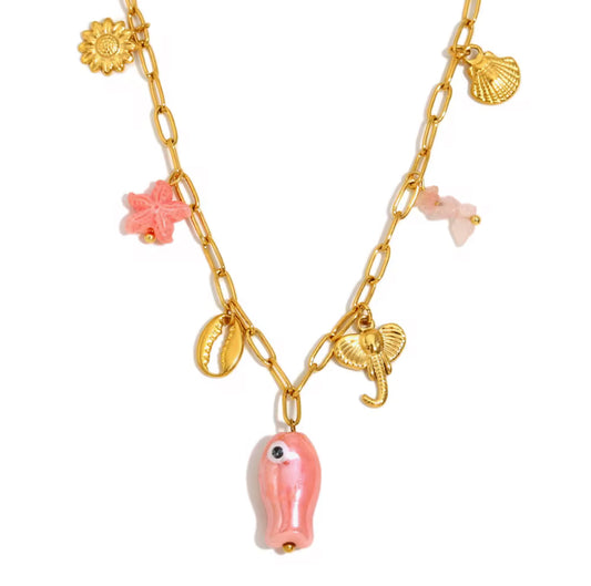 Lucky Fish Rose Quartz Necklace