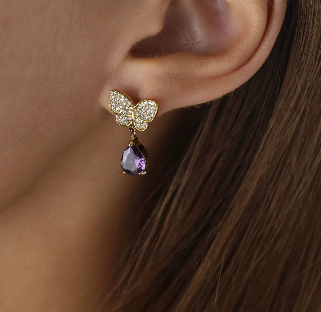 Amethyst Butterfly Studs